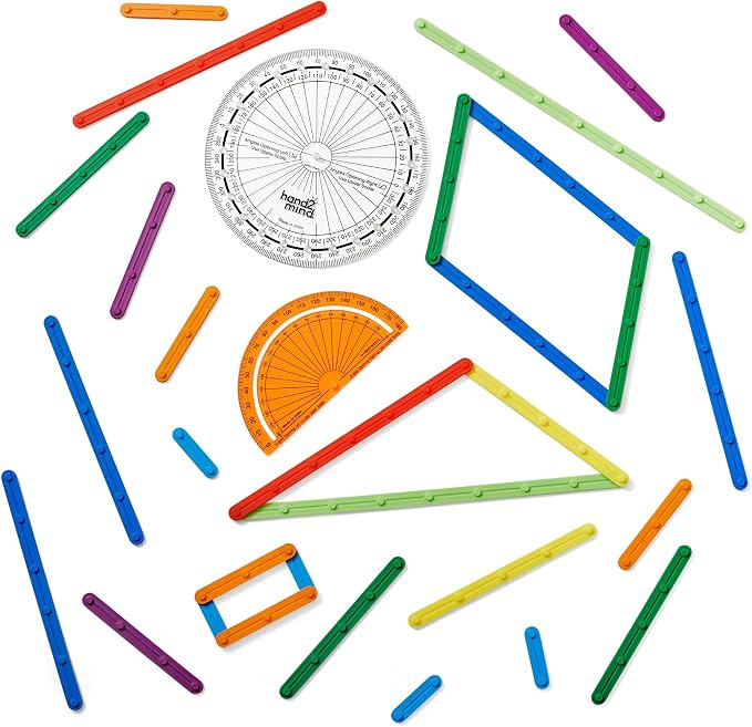 hand2mind AngLegs Small Group Set with 8 Protractors, Geometry Manipulatives, Geometric Shapes for Classroom, Montessori Math Materials, Math Teaching Tools, 4th Grade Math Manipulatives for Kids