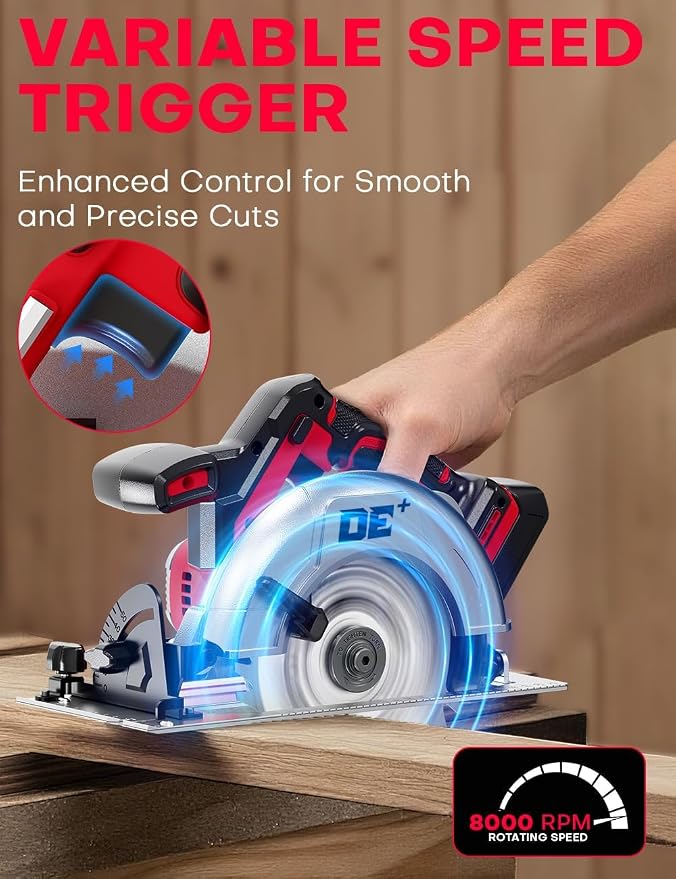 Brushless Cordless Circular Saw, for Milwaukee M18 Battery, 6-1/2 Inch Aluminum Alloy Blade, 8000 RPM, 6.2 Lbs Lightweight, Cutting Depth 2-1/5" (90°), 0-90° Bevel, Hex Wrench, Rip Guide for Wood PVC