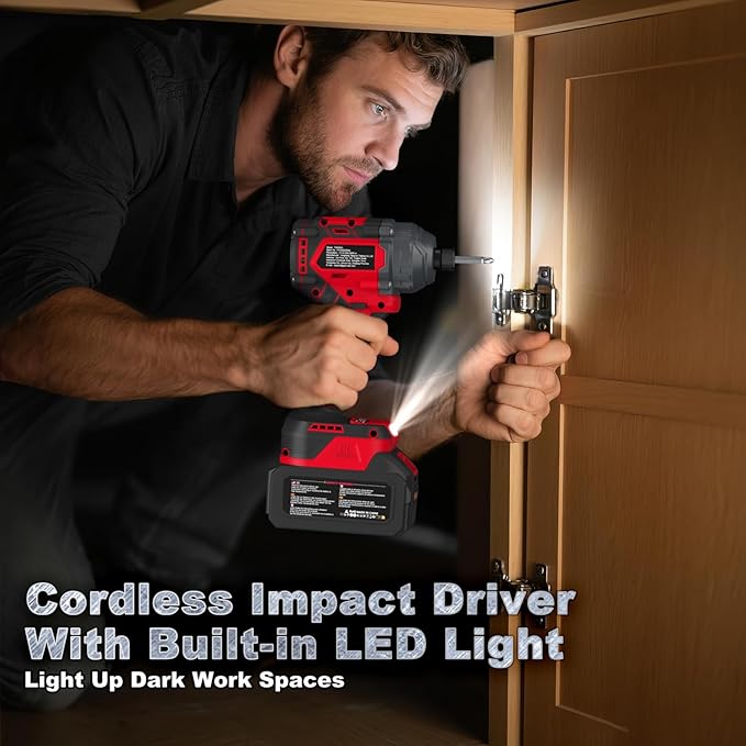 Cordless Impact Driver 2655In-lbs(300N·m) - 21V 1/4" Hex Chuck Brushless Impact Driver With 2 x 4.0Ah Batteries & Charger & 14 x Sockets Set & 10 x Screwdriver Bits for Home Projects & DIY Red