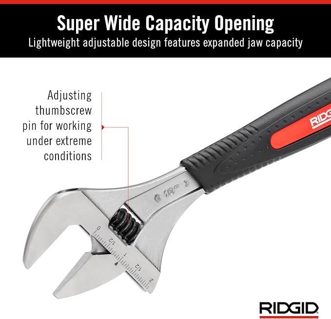 RIDGID 81738 10” Super Wide Capacity, Adjustable Wrench