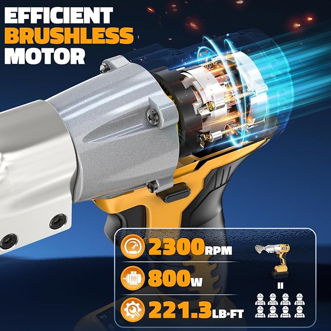 MtiolHig Cordless Sheet Metal Cutter: Sheet Metal Nibbler Compatible with Dewalt 20v Battery - 221 Ft-Lbs Torque Shears - Cuts 18GA Material for Steel, Leather & Carpet(Tool Only)
