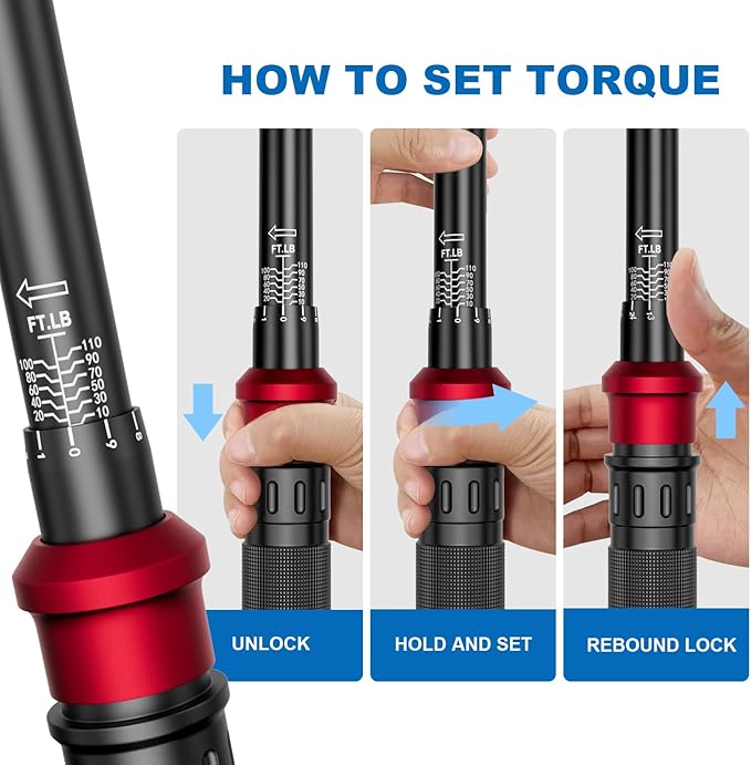 SUERCUP 3/8-inch Drive Torque Wrench - 10-110 ft.lb/13.6-149.2Nm, Dual-Direction Adjustable 72 Tooth Click Torque Wrench for Bicycle, Moto and Car Maintenance