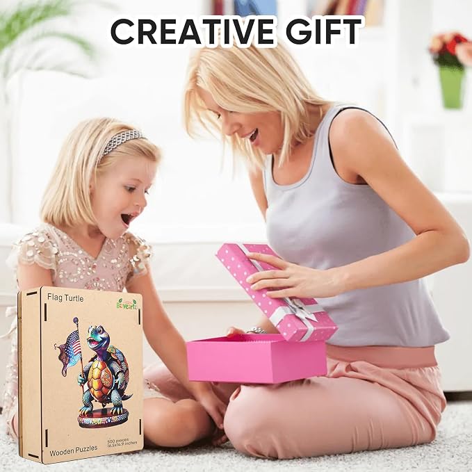 Bovearto Wooden Puzzles for Adults 500 piece, Unique Ocean Animal Shape | American Patriotic 4th of July Puzzles, Challenging Family Game Gift for Adults, Home Decor (15.6"x17.3")