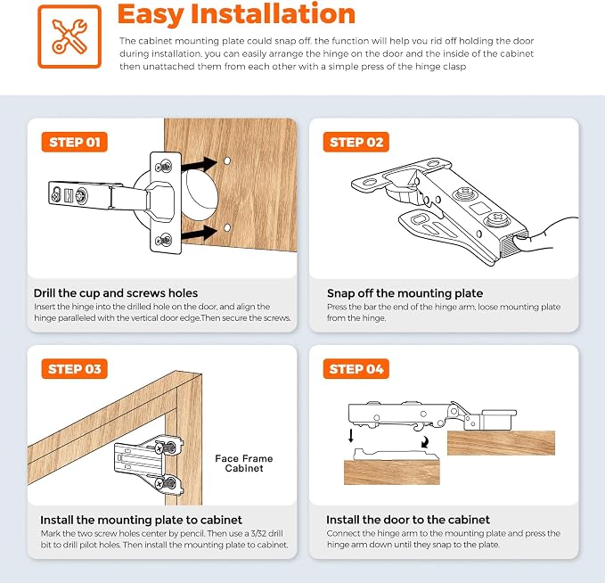 JOY DECOR Full Overlay 10 Packs (5 Pairs) Concealed Kitchen Cabinet Hinges 105 Degree Soft Close Adjustable Cabinet Door Hinges for Face Frame Cabinet