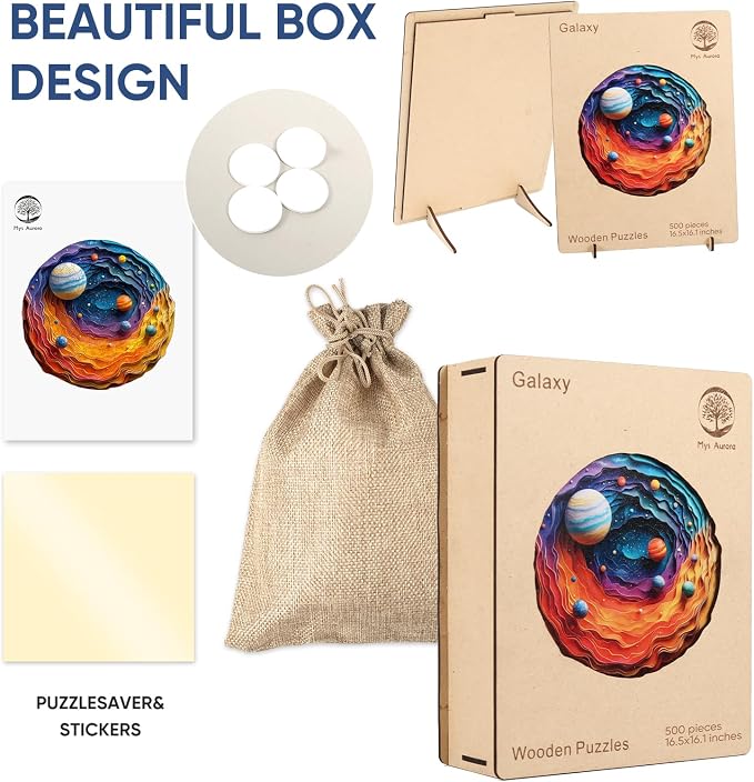 Mys Aurora Space Puzzles for Adults 500 Pieces, Unique Shapes Solar System Jigsaw Puzzles, 3D Visual Effect Planet Wooden Puzzles, Family Puzzle Games Birthday Gift, 16.5 x 16.2 Inches