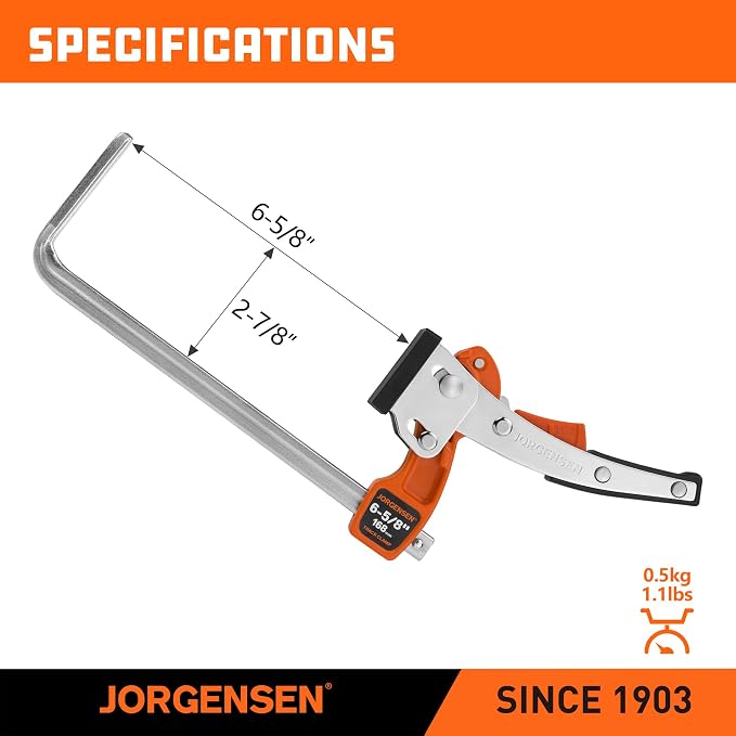 Jorgensen 6-5/8" Ratcheting Table Clamps, Quick Release Track Saw Clamps, Guide Rail Clamp for MFT Table and Guide Rail System, 2-7/8" Throat Depth, 400lbs Load Limit, 2 Pack