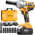 1/2" Cordless Impact Wrench, 1400N·m(1032ft・lbs) Brushless High Torque Impact Gun, Electric Impact Driver, 2x4.0Ah Batteries, LED Light, Charger, 6 Sockets, 3 Variable Speeds for Car/ Pickup/Mower
