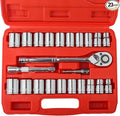 Egofine 1/2" Drive Socket Set, 23 Piece Standard SAE (7/16 to 1 inch) and Metric (13-19, 21, 22, 24mm) 6 Point, with Quick Release Ratchet, Extension Bars, Drive Drill Adapter
