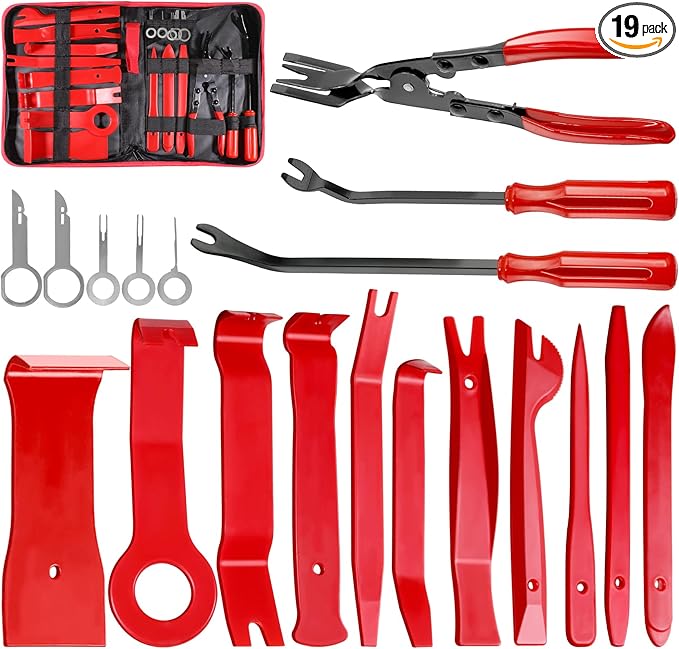Doaho 19Pcs Car Trim Removal Tool,Auto Clip Pliers Fastener Remover Set,Pry Tool Repair Kit,Fastener Clips Removal Car Tool for Panel,Audio, Dash, Window,Clip and Upholstery with Storage Bag