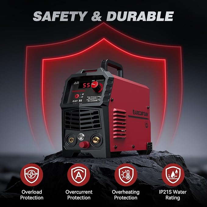 ARCCAPTAIN 55A Plasma Cutter, Non-Touch Pilot Arc High-Frequency Plasma Cutting Machine, 120/240V Dual Voltage IGBT Inverter, 1/2" Clean Cut, 2T/4T, for Beginners DIY