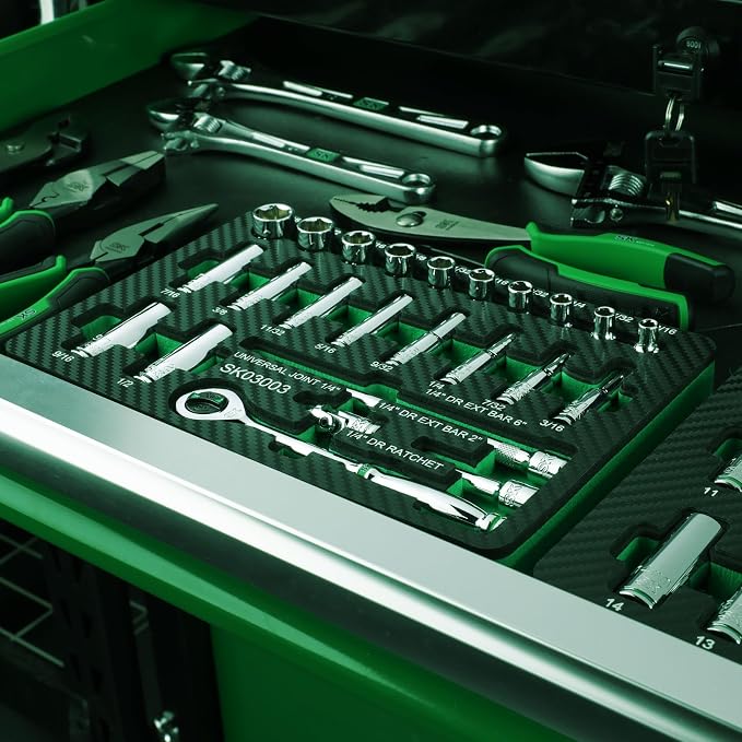 SK 1/4" Drive Socket Set with 160-P Ratchet, SAE, CR-V Steel | 24-Piece Sockets, SuperKrome Finish, Heat Treated, with EVA Foam Tool Organizer