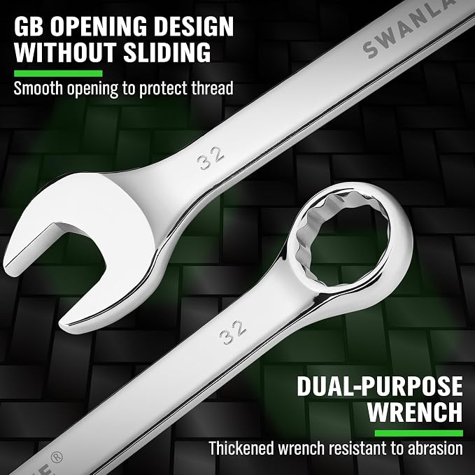 6-Piece Metric Wrench Set, Large Wrench Set Metric and Standard, 23mm, 24mm, 26mm, 27mm, 30mm, 32mm Long Big Open End Wrench Tool Set Roll Up Pouch Organizer, Combination Wrenches Sets