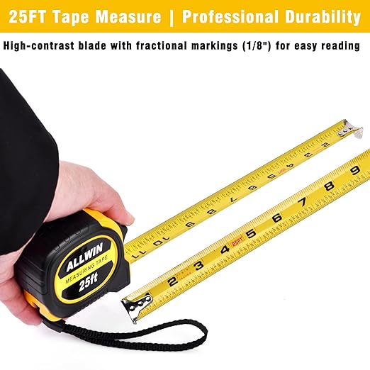 Tape Measure 16 ft, Easy Read Measuring Tape with Fractions 1/8, Retractable 16-Foot by 3/4-Inch Blade with Durable Coating & Impact-Resistant Case for Contractors & DIY - 5 PCS
