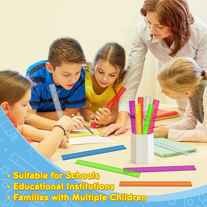 200 Pack Clear Plastic Rulers 12 Inch, Rulers Bulk for Classroom, Transparent Assorted Color Rulers with Inches & Centimeters, School Supplies for Students & Teachers, Back to School Essentials