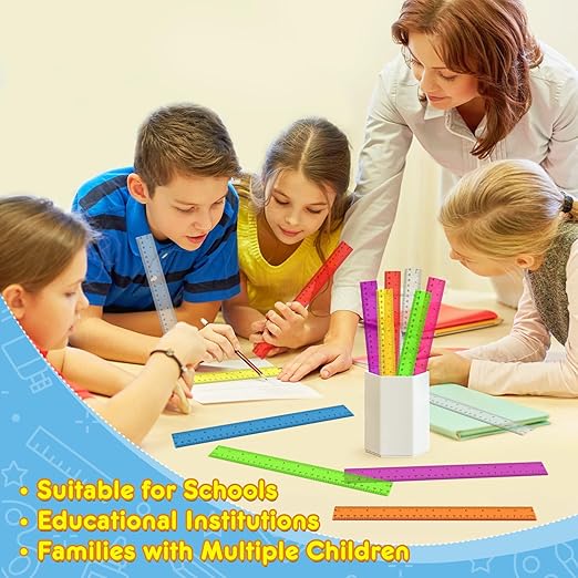200 Pack Clear Plastic Ruler 12 Inch, Rulers Bulk for Classroom, Transparent Assorted Color Bulk Rulers with Millimeter and Inches, Kids Ruler for School, Ideal Back to School Office Home Supplies
