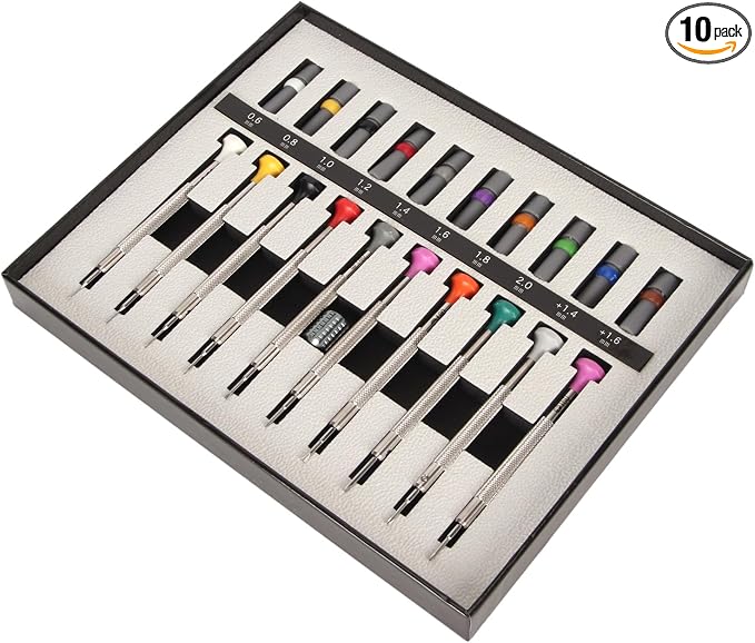 ZJchao Watch Screwdriver Set, 10Pcs Precision Screwdrivers with 8 Slots and 2 Steel Tools, Includes 10 Extra Blades for Watch Repair Jewelry Fixing Eyeglasses Electronics Maintenance