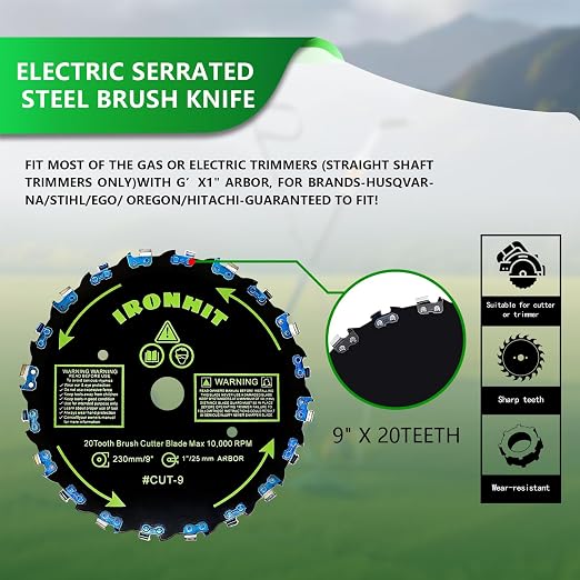 9" x 20T Chainsaw Brush Cutter Blades, WeedEater Blades, Brush Cutter String Trimmer Blades, 1"/25MM Arbor(3 Blades)