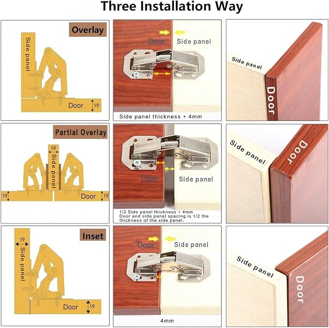 8-Pack Hidden Hinges for Cabinet Doors Frameless, Concealed Cabinet Hinges, 90 Degree Flush Mount Hinges