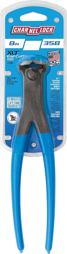 Channellock End Cutting Plier 358 - Blue Grip, Carbon Steel, Matte Finish - 8 in