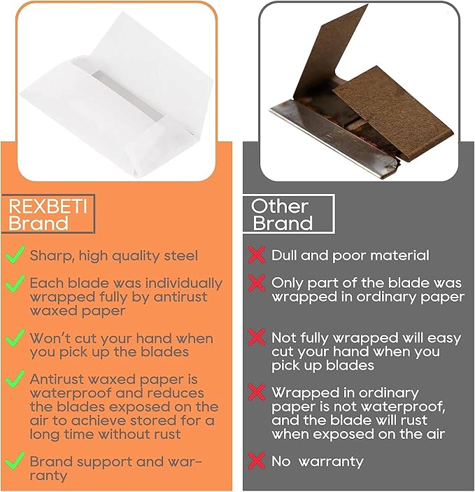 REXBETI 800PCS Single Edge Razor Blades, Industrial Scraper Razor Blades, Replacement Box Cutter Blades, Suitable for Removing Labels, Decals, Stickers