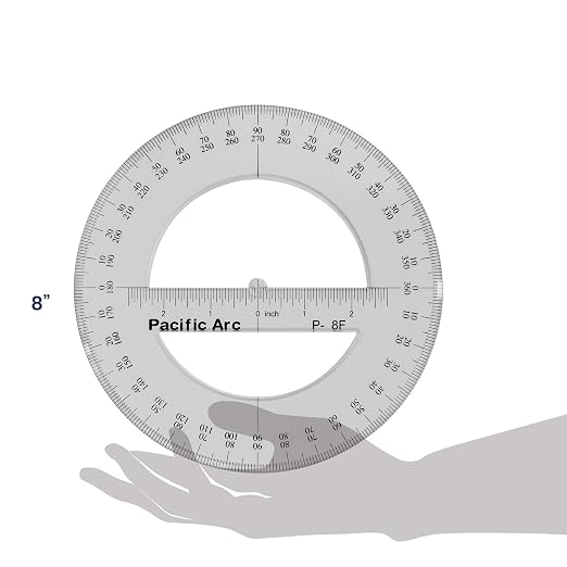 2 Pack | Pacific Arc's 8 Inch 360 Degree Plastic Circular Protractor Clear