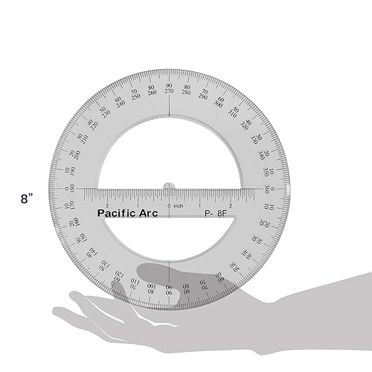 2 Pack | Pacific Arc's 8 Inch 360 Degree Plastic Circular Protractor Clear