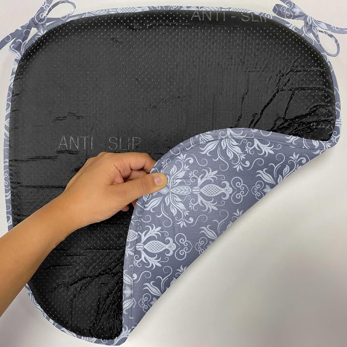 Lunarable Damask Chair Seating Cushion Set of 4, Medieval Repetitive Pattern with Flourish Ornaments, Anti-Slip Seat Padding for Kitchen & Patio, 16"x16", Purpleblue Ceil Blue