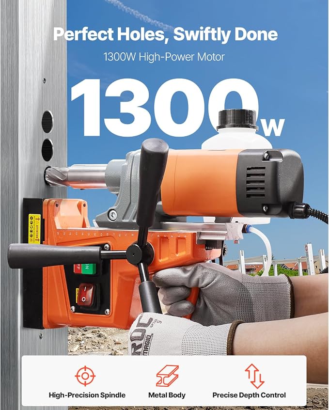 VEVOR Mag Drill Press, 1300W 1.57" Boring Diameter, 2922lbf Power Portable Magnetic Drill, 810 PRM, Electric Drilling Machine for Metal Surface, Industrial and Home Improvement