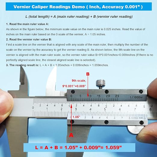 8 Inch / 20 cm Micrometer Vernier Caliper, Stainless Steel Precision Measuring Tool (Inch/Metric), Depth/Inside/Outside/Step Measurement, Accuracy 0.001" / 0.02mm