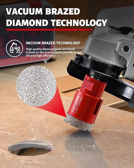 DAYDOOR Diamond Hole Saw Kit, 8-Piece Tile Hole Saw Kit 1/4" 5/16" 3/8" 1/2" 4/5" 1-3/8", Vacuum Brazed Core Drill Bits for Porcelain Tile, Granite, Marble, Stone(Red)