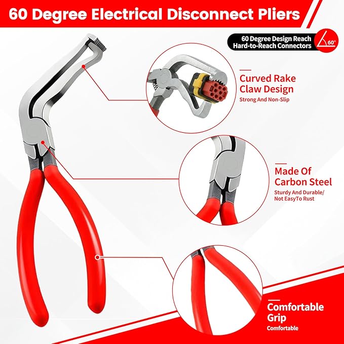 4Pcs Car Clip Pliers and Disassembly Tools, Efficient Multi-Functional Automotive Snap Pliers, Electrical Disconnect Plier for Cars, with Straight & 60° Plier, in Storage Box