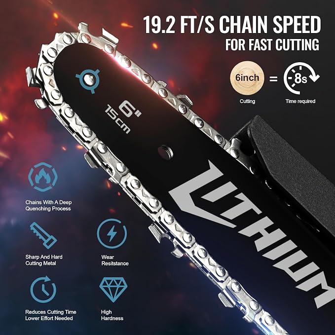 Mini Chainsaw Cordless 6 Inch with 2 Batteries Powered 40V Electric Power Chain Saws with Security Lock, Upgraded Handheld Small Chainsaw for Wood Cutting Trimming