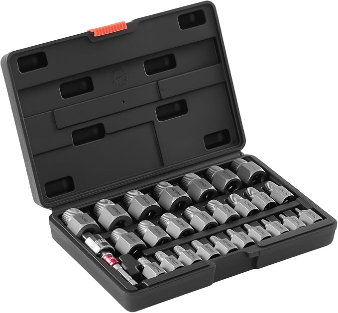 VEVOR 27Pcs Screw Extractor Set Hex Head Multi-Spline Easy Out Bolt Extractor Tool, CR-MO Steel Heavy Duty EZ Out Rounded Screw Remover, Adapters