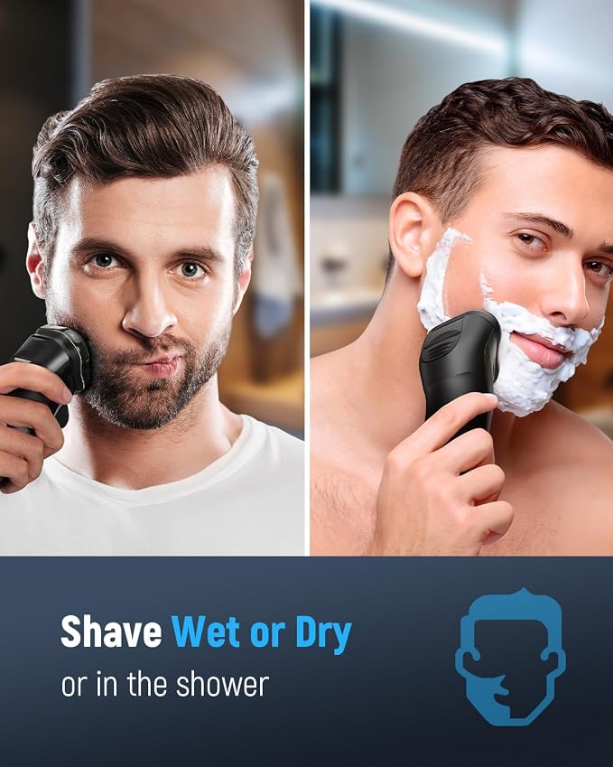 Electric Razor for Men Cordless: Wet or Dry Rotary Shaver for Men for Travel - USB Fast Charging, 𝐒𝐞𝐧𝐬𝐢𝐭𝐢𝐯𝐞 𝐒𝐤𝐢𝐧 𝐂𝐚𝐫𝐞, Pop-up Trimmer, Gifts for Father's Day Mysterious Black