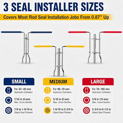 5 Pack Hydraulic Seal Installation Tool Kit & 1266 7463 Adjustable Gland Nut Wrench - Hydraulic Cylinder Spanner Wrench Set & Piston Repair Seal Tools for Most Farm & Construction Equipment