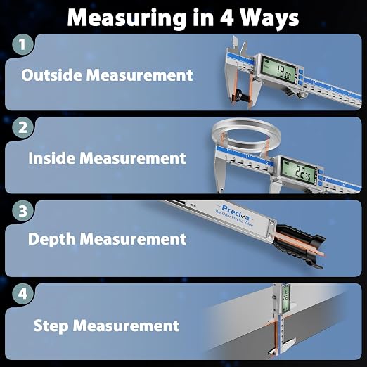 Preciva Digital Caliper 12 Inch, Rechargeable Stainless Steel Vernier Caliper with Large Display, Auto Off, Precision Inch/mm/Fraction Measuring Tool for DIY/Household/Woodworking