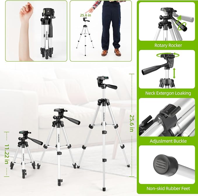 Laser Level with 40in Tripod, HUEPAR 98Ft Self Leveling Laser Level Green Line Laser Cross Line Laser Leveler Tool for Picture Hanging, Home Renovation, Indoor Project, Battery&Carrying Bag Included