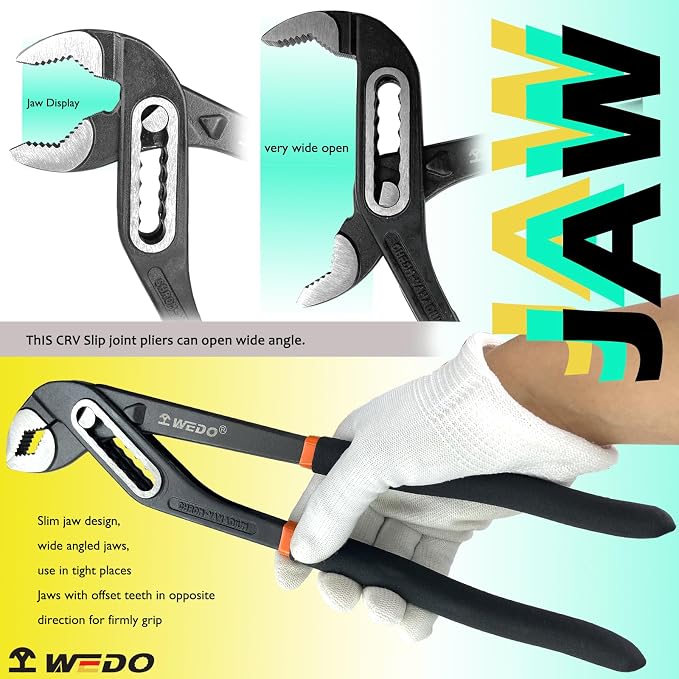 WEDO Groove Joint Pliers,CR-V Steel,10-Inch Tongue and Groove,Adjustable Water Pump Pliers,Die-forged, Heat Treatment,Perfect for Plumbing Repair and Basic Home Maintenance
