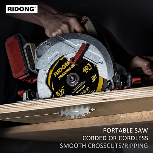 6-1/2 Inch 40 Tooth Circular Saw Blade with 5/8 Inch Arbor ATB Finishing for Wood Cutting(5-Packs)