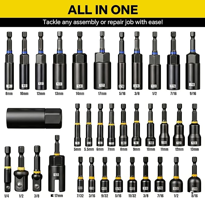 80 Pcs Magnetic Nut Driver Set & Impact Socket Set, Master S2/Cr-V Drill Sockets with Metric & SAE, 1/4" Hex Shank Bits, Extension Holder, Heavy-Duty Organizer Case, Tools Gift for Men
