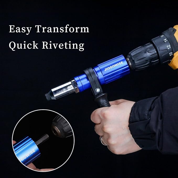 Professional Rivet Gun Adapter Kit,Electric Power Drill Rivet Attachment,Easy Processing for Pop Riveting Work,4 Rivet Heads 2.4mm 3.2mm 4.0mm 4.8mm and 80pcs Rivet Nails
