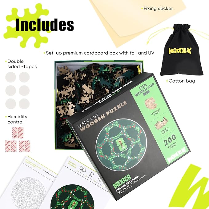 FIFA Mexico Ball-Wooden Puzzle for Adult, 200 Pieces Irregular Shape Puzzle, 5MM Thick, Creative Collectible Gift Fans, Officially Licensed Product, 10 * 10"