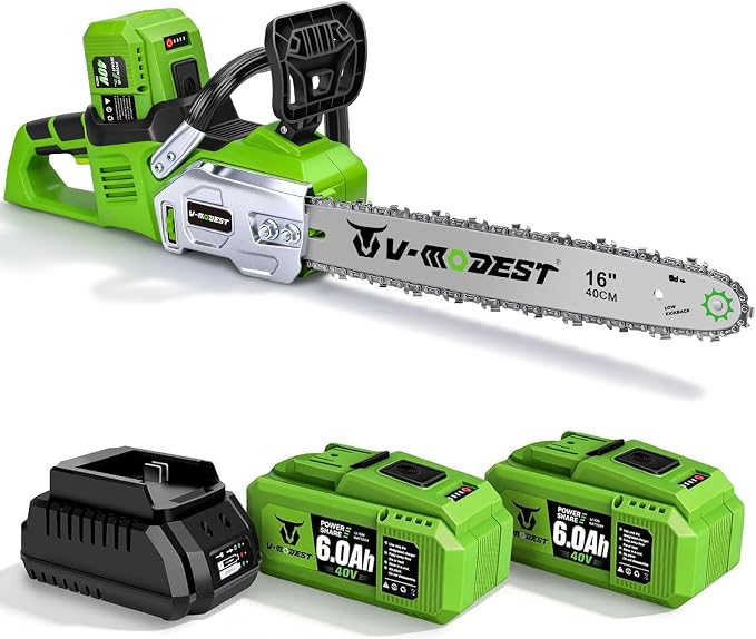 40V Battery Chainsaw 16 Inch with 2×6.0Ah Batteries & Charger | Brushless Cordless Electric Chainsaw with Tool-Free Tension, Auto Oiling for Homeowners, Storm Cleanup & Firewood Cutting