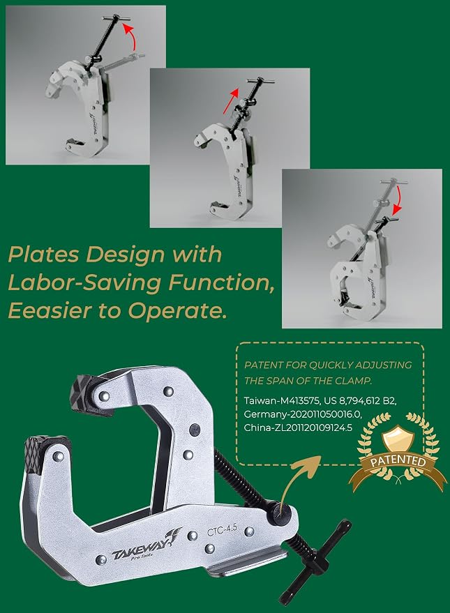 Clamp with T-Handle, Deep Throat Welding and Fabricating, Multi-Purpose Lever Clamp, Cantilever Arm Clamps For Secure Hold, 4.5" Opening Capacity, 1 Pack