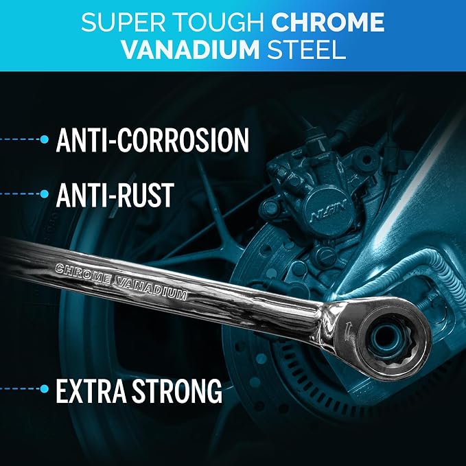 Ratcheting Wrench - Slim Profile - Ratchet Wrench, 26 Pieces Metric & Standard Wrench Set with Rack Organiser