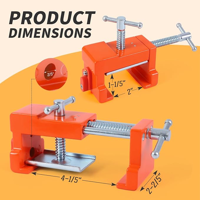 2 Pack Cabinet Clamps with Protective Case & Drill Bit - Heavy Duty Face Frame Clamps for Woodworking, Cabinetry, DIY - Orange Alignment Claw Clamp (Includes Extended Drill Bit)