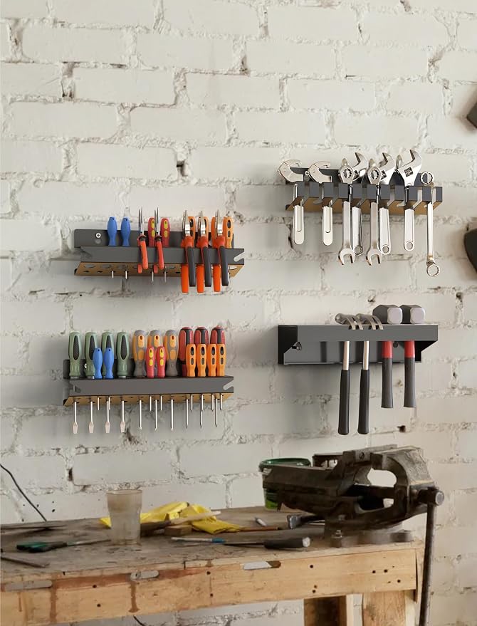 NiHome Wall Mount Hand Tool Storage Set, Screwdriver Organizer, Pliers Holder, Hammer Rack & Wrench Holder, 4PCS Metal Tool Organizer for Garage, Workshop, or Shed, Durable, Anti-Corrosion, No Rust