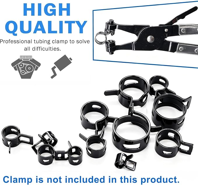 Tnisesm 132Pcs 6-25MM Spring Hose Clamps with Hose Clamp Pliers, Black Small Hose Clamps Automotive Fuel Hose Clamp Silicone Vacuum Hose Pipe Low Pressure Air Clip Clamp