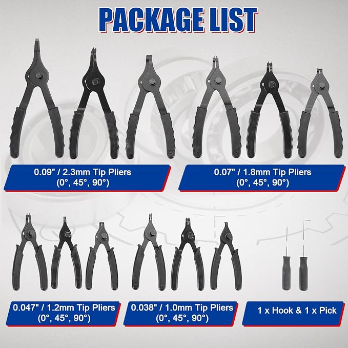 NYXOVA 14pcs Snap Ring Plier Set, Straight & Bent Retaining Ring Pliers