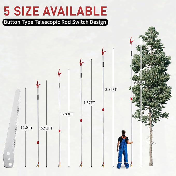 VINGLI 4-in-1 Telescopic Tree Trimmer, Extendable Pole Pruner with Adjustable Handle, Safety Lock & Removable Saw Blade, Branch Cutter, Fruit Picker, Cutting Diameter Up to 1/2 Inch (5.9-9.8FT)